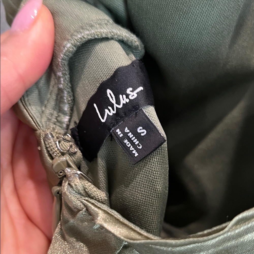 Lulus Elaborate Charm Olive Green Satin Pleated Backless Maxi Dress Sz-S - Picture 10 of 13
